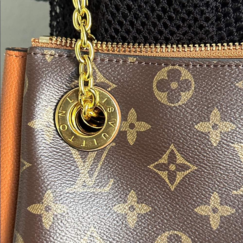 Louis Vuitton Inspired Monogram Chain Shoulder Bag — Brown/Tan/Gold - Picture 4 of 13